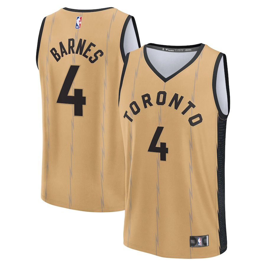 Men Toronto Raptors 4 Scottie Barnes Fanatics Branded Gold City Edition 2023-24 Fast Break NBA Jersey